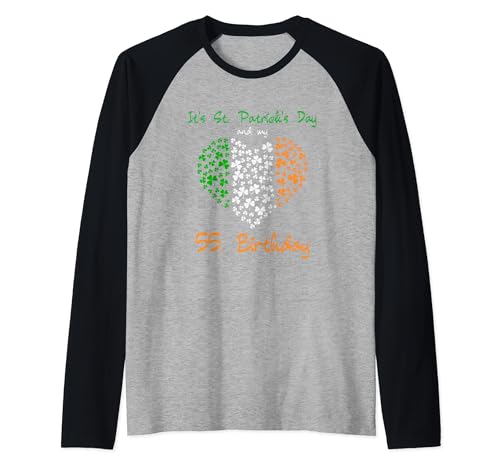 55th Birthday Love Irish Shamrock St. Patty's Camiseta Manga Raglan