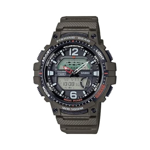 Casio Men's Fishing Timer Quartz Watch with Resin Strap, Green, 24.1 (Model: WSC-1250H-3AVCF)
