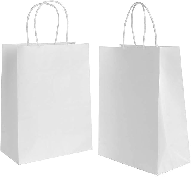 30 pieces Gift Bags Easter Paper Bags with Handles,White Paper Bags for Christmas Wedding Birthday Party (130 GSM paper,15 × 8 × 21cm)
