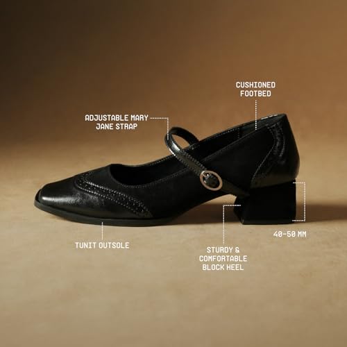 Image of Theater Duchess Mary Jane Heels for Women | Vintage-Inspired Square Toe Block Heels with Brogue Detailing | Classic Formal Pumps