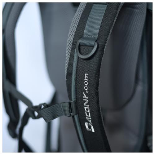 Kraxe Kindertrage Dacony, inklusive einem Paar Fußstützen mit Fersenarretierung, für das Tragen auf dem Rücken- Kindertragerucksack mit Rahmen- bis 25 kg- geeignet für alle Körpergrößen (Deep blue)