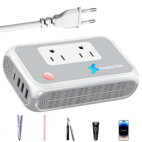 Mapambo Convertidor de 220 V a 110 V, convertidor de voltaje de Estados Unidos a Europa para rizadores y alisadores de cabello, adaptador de convertidor de corriente combinado de viajes europeos