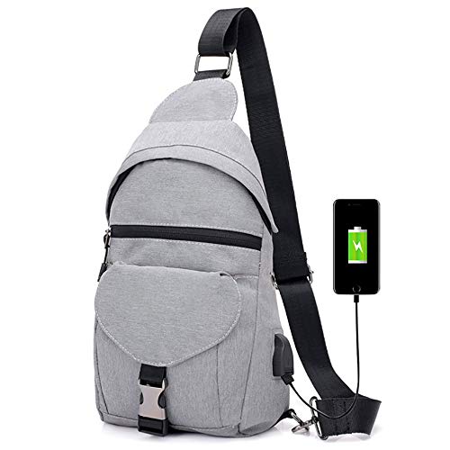 GCCLCF Bolso de Pecho antirrobo Bolsa de Hombres USB Carga Auriculares Doble zócalo