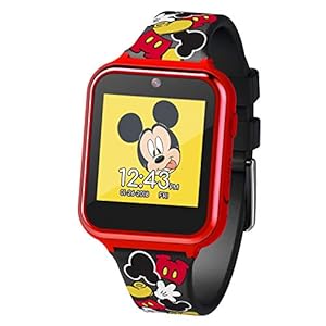 Accutime Kids Disney Mickey Mouse Red Black Educational Learning Touchscreen Smart Watch Toy for Boys, Girls, Toddlers – Selfie Cam, Learning Games, Alarm, Calculator, Pedometer (Model: MK4089AZ)