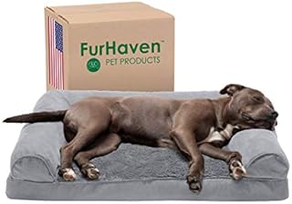 Furhaven Pet Bed for Dogs and Cats - Plush and Suede Sofa-Style Egg Crate Orthopedic Dog Bed, Removable Machine Washable Cover - Gray, Large