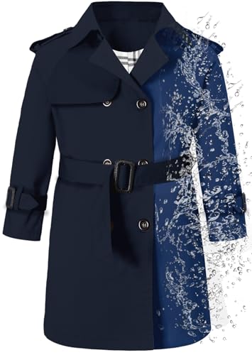 Image of Betusline Boys Waterproof Trench Coat Double Breasted Classic Belted Outwear Jacket Dress Coats