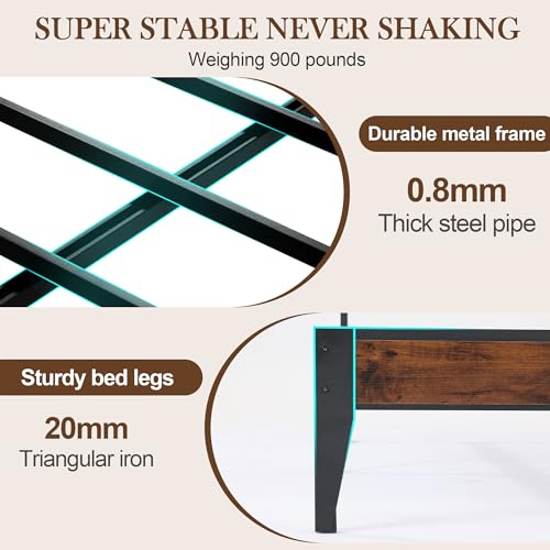 Luviyoo Queen Bed Frame with Upholstered Headboard, Modern Metal Platform Bed with 2-Tier Storage Shelves and Charging Station, Heavy Duty Slats Support, No Box Spring Needed, Easy Assembly — view 4