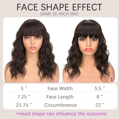 Image of Nnzes Short Wavy Bob Wig with Bangs for Women Shoulder Length Curly Natural Brown Synthetic Heat Resistant Fiber Hair for Daily Party Use