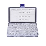 Opuweiy 250 PCS Closed End Crimp Terminal, Nylon Wire End Caps with Metal Core, Crimp Cap Wire Connectors Terminals CE1/CE2/CE5 Assortment Kit, Suitable for Car Audio Connectors (White)