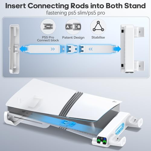 Tokluck Soporte Horizontal para PS5 Pro/Slim Disc y Digital, Soporte de Refrigeración para PS5 con Cargador para Playstion 5, Suporte Horizontal para PS5 Slim y Pro (No Apto con 2020 PS5 Normal) - imagen 3