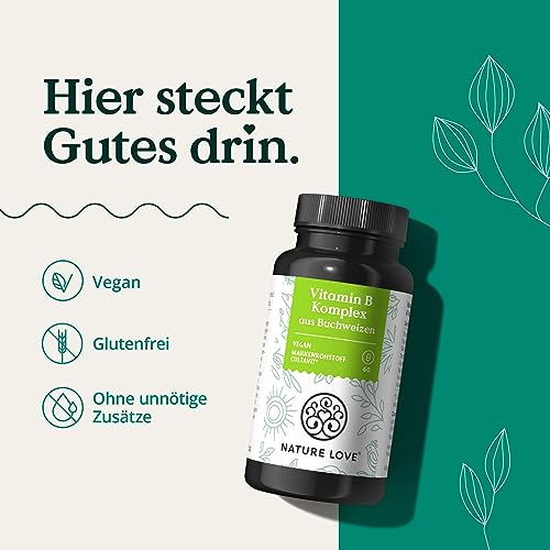 Nature Love Vitamin B Komplex aus Buchweizen - 60 Kapseln - Hochdosiert: 120% des täglichen Bedarfs an Vitamin B1, B2, B3, B5, B6, B7 (Biotin), B9 (Folsäure) und B12 - vegan, laborgeprüft 4