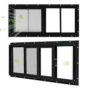 BOBIBAN 2 Stück Schuppenfenster, 25,4 x 45,7 cm, schwarzes Schiebefenster, geeignet für Hühnerstall, Schuppen, Haushalt, Scheune – Heckfenster mit gehärtetem Glas und Fiberglas-Bildschirm (BK, 25,4 x