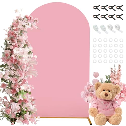 7.2FT Arch Backdrop Cover with Balloon Tie Tool Set Pink Spandex Fabric