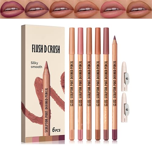 6 Color Nude Pink Matte Lip Liner Kit – Long Lasting Smudge-Proof Lip Pencils, Highly Pigmented Velvety Shades for Contouring Natural Makeup, Smooth Define & Sculpt Cosmetic Gift Pack (03#)