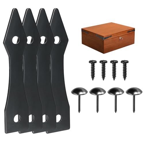 uxcell 4 Sets Decorative Corner Brackets 3.9"x0.9", Arrow-Shaped Brackets Metal Corner Protector for Sliding Barn Door Shutters Garage Decorative, Black