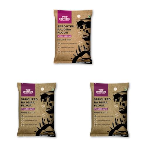 Image of Two Brothers Organic Farms Sprouted Rajgira Atta (500g) | Nutrient-Rich Gluten-Free, High-Protein Amaranth Flour for Weight Management, Bone Health, and Digestion (Pack of 3)