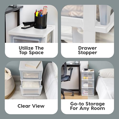 Image of IRIS USA 3-Drawer Slim Narrow Storage Organizer, 2-Pack, White /Clear