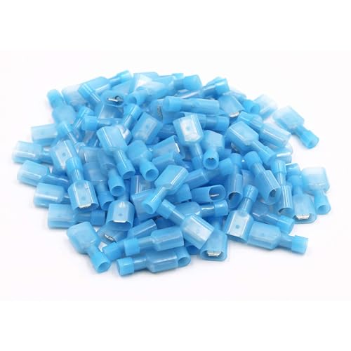 RuoFeng 100Pcs Fully Insulated Male Spade Connectors 16-14 Gauge Quick Disconnect Wire Connectors Crimp Terminals Nylon Blue Spade Connector for Automotive, Electronics (Male Blue 16-14)