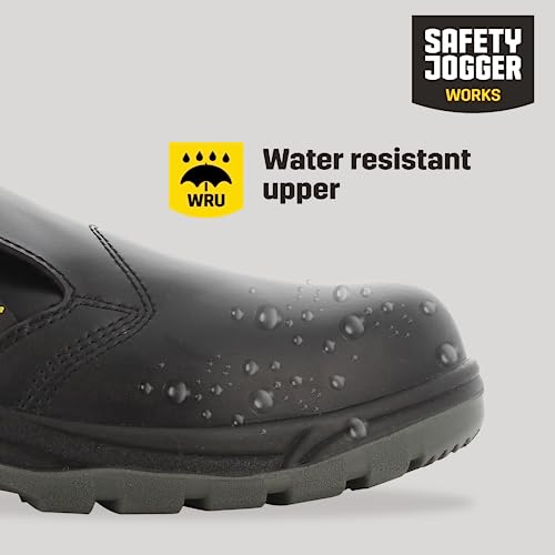 SAFETY JOGGER S3 Chaussures de Sécurité Hommes avec Embout en Acier 43 EU – X0600 - Chaussure de Travail Antidérapante Femmes, Sabot de Sécurité en Cuir, Antibactérien, Résistant à l’Eau, Noir