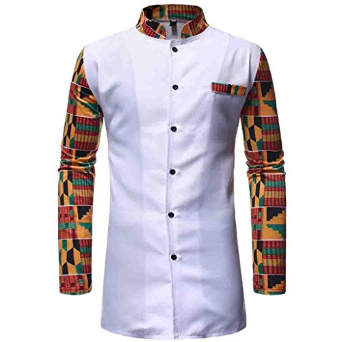MODOQO Long Sleeve African Shirt for Men,Tribal Printed Slim Fit Medium Length Shirt
