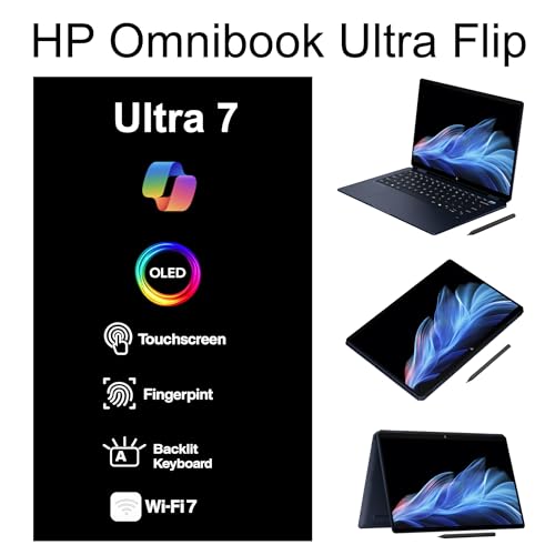 Image of HP Omnibook Ultra Flip Creator 2-in-1 Laptop 14.0 inch Touchscreen OLED 2.8K Display (Intel Ultra 7-258V, 32GB LPDDR5X, 1TB PCIe SSD, Backlit KB, Active Pen, Fingerprint, Win 11 Pro) w /Dockztorm Hub