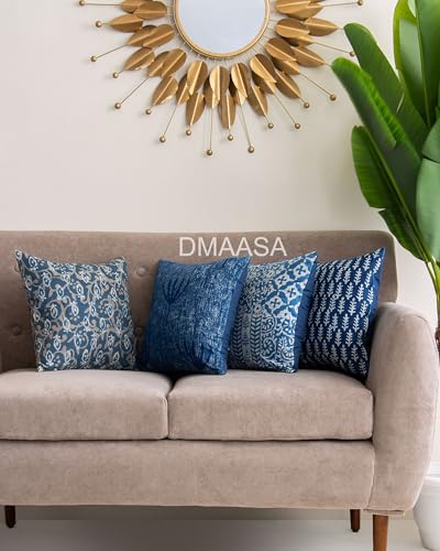 Image of Handprinted Cotton Cushion Covers 16x16 Inch - Set of Assorted Decorative Throw Pillow Covers for Sofa, Bed, Living Room - Soft & Washable Boho Ethnic Prints (Pack of 3)