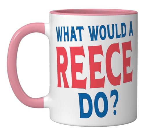 Reece Surname Funny Team Family Last Name Reece Ceramic Mug, Pink/White