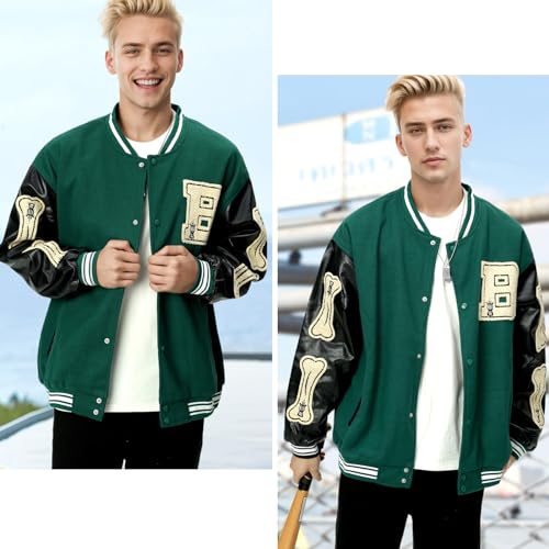 Image of Mens Varsity Jacket Baseball Bomber Jacket Vintage Unisex Streetwear Coats with Patchwork Hipster Utility Tops