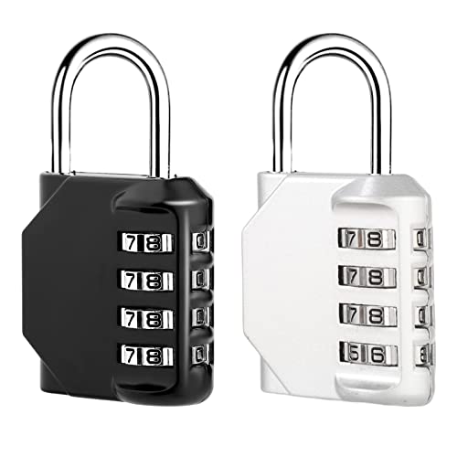 2 Pcs Cadenas Code 4 Chiffres, Alliage de Zinc Cadenas à Combinaison Étanche, Antirouille Cadenas Casier Code pour Placard Gym Garage Boîte à Outils (Noir,Argent)