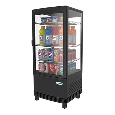 Pemberly Row LED Metal Countertop Refrigerator Display Case, Black Finish, 3 Cu. Ft. Capacity, 3 Adjustable Shelves, Digital Temperature Control, Glass Panels, Space-Saving Design for Commercial Use