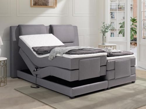 Vente-unique-Pack boxspring cabecero + somieres eléctricos + colchones + cubrecolchón Castel de Palacio - 2x90x200cm - Tela Gris Claro