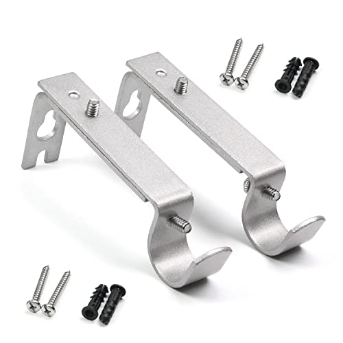 Juvielich 2Pcs Curtain Rod Bracket,Iron Single Holder Supportor Curtain Rod Hooks for Drapes Decorative Fit for 16-19.05mm Rod Silver