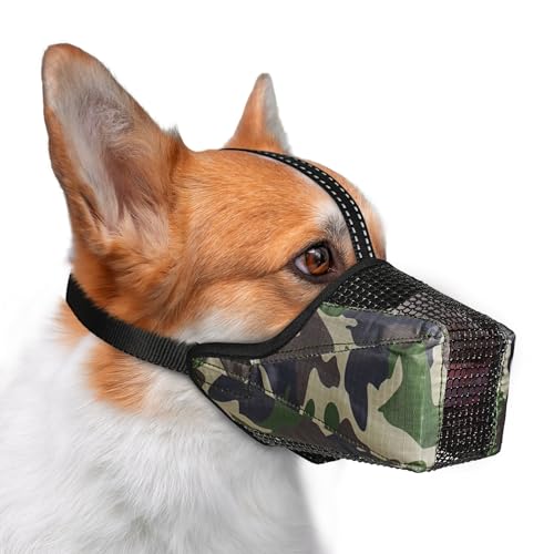 Image of Mesh Dog Muzzle, Breathable Soft Dog Muzzle with Reflective Straps for Secure Fit, Prevents Biting, Chewing Scavenging- Adjustable for Small Medium Large Dogs,Camo,S
