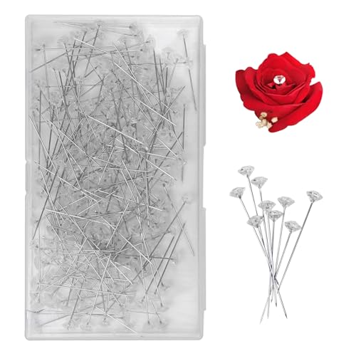 hitsuki 200pcs Diamond Pins for Flower Bouquets, Floral Pins for Wedding Bouquets, Clear Rhinestone Corsage Pins for Flower Accessories, Straight Pins Sewing for DIY Crafts