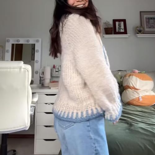 Giraropa Women Graphic Sweater Lobster/Fish Contrast Long Sleeve Crewneck Pullover Sweaters Chunky Knit Top2