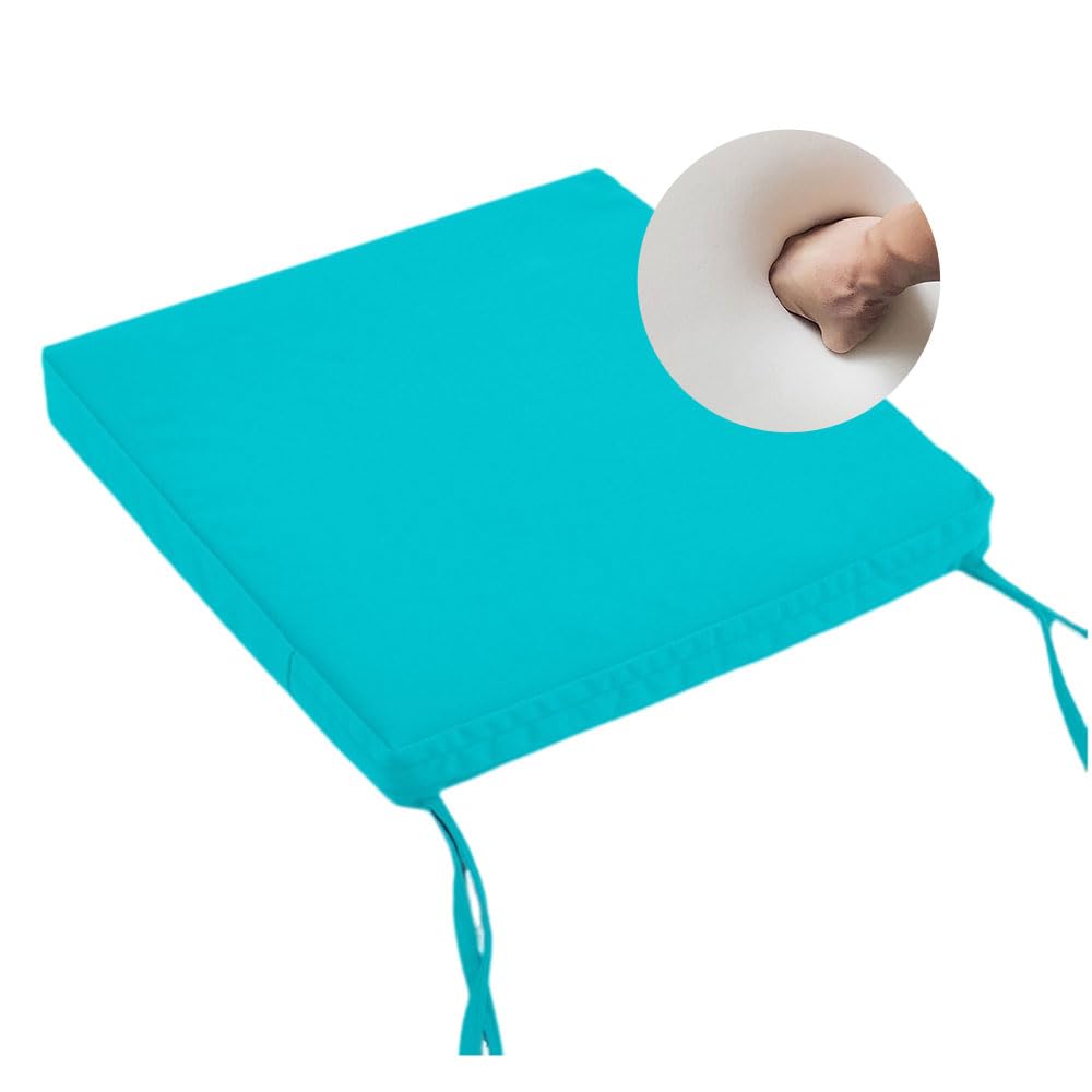 Surwin Outdoor Chair Cushions, Square Outdoor Garden Chair Seat Pads with Ties, Waterproof, Thick 5cm, for Indoor Furniture Home Office Kitchen Patio (Turquoise Blue,48x48x5cm)