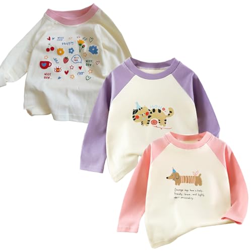 Long Sleeve T-Shirts for Toddler Kids Boys and Girls 3 Packs Sets