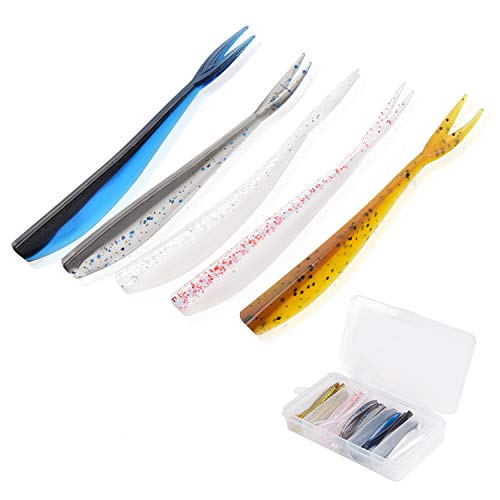 Soft Fishing Lures for Bass, Paddle Tail Soft Bass Fishing Baits Soft Jerk Baits Soft Plastic Split Tail Fishing Lures Kit for Freshwater and Saltwater, 50PCS