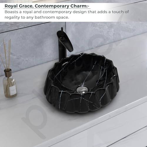 Image of Plantex Ceramic Basin for Bathroom /Table Top Wash Basin /Washbasin for Living Room /Restaurant (Marble Finish, 17 x 15 x 6 Inch)