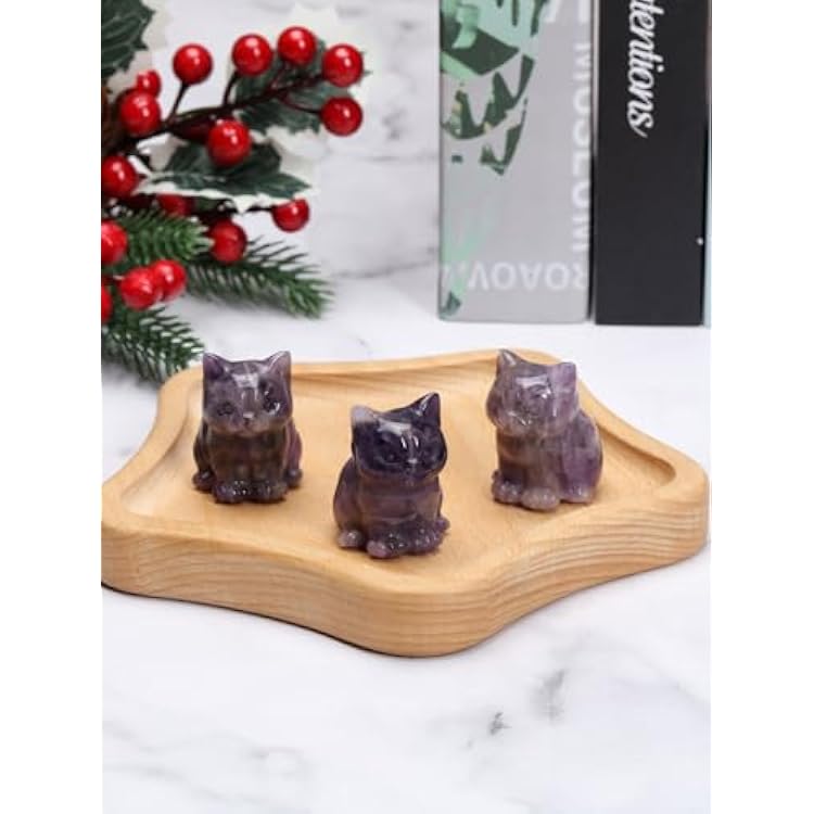 CrystalTears Amethyst Crystal Cat Figurine Carved Healing Crystal Gemstone Cat Lucky Cute Stone Cat Statue Ornament for Home Office Desk Meditation Decor Mini Cat Gifts for Cat Lover Christmas
