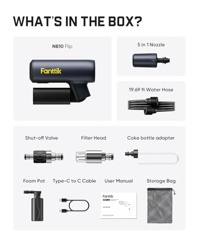 Fanttik NB10 Flip Portable Pressure Washer Gun, Foldable Cordless Pressure Washer Sprayer, Multi-Scenario Compatibility, 5-in-1 Nozzle, HD LED Display and Type-C Charging, for Patio, Camping, Bicycles thumbnail 9