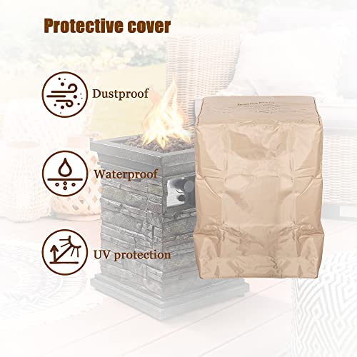 Casainc Propane Gas Fire Pit 30,000 Btu Outdoor Firepit 18 X 25 Inchs Square Column Fire Table Garden Slate Rock Fire Pit, Lava Rocks, Waterproof Cover, Csa Certification-Gray #TOP5