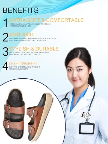 Image of HEALTH FIT Extra Soft Premium Classic Cushion Sliders /with Adjustable Buckle Strap & Light Weight Anti-SkidWaterproof Luxurious Slippers for Men's HF120