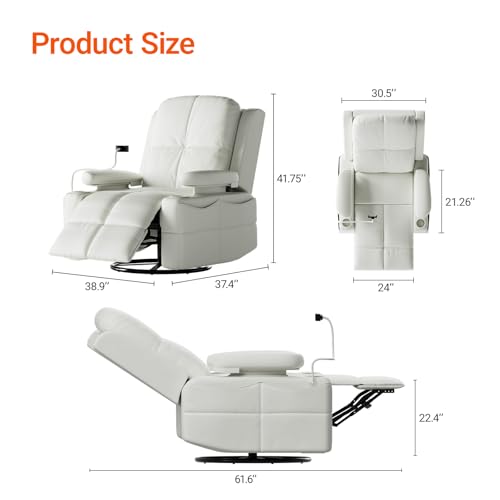 Rocking Chair Nursery with Adjustable Armrests, Electric Glider Recliner Nursing Chair for Breastfeeding, Power Swivel Recliner Chairs with USB Port and Storage, FSC Certified (Vanilla)