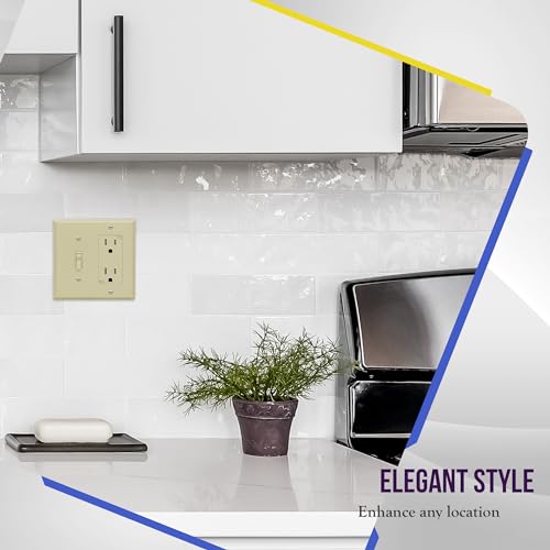 Image of ENERLITES Combination Toggle Switch /Decorator Switch Wall Plate, Size 2-Gang 4.50 inch x 4.57 inch, Polycarbonate Thermoplastic, 881131-I, Ivory