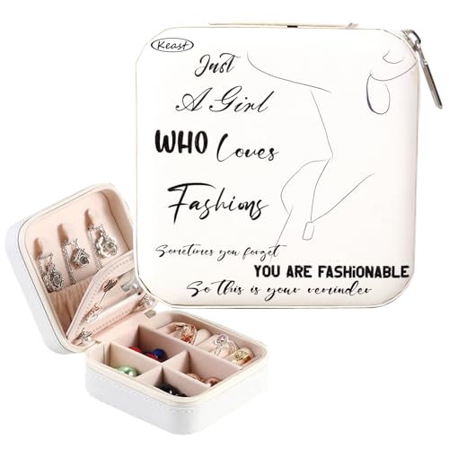 Keast Jewelry Boxes Small Portable Travel Organizer Storage Earrings Necklaces Ring Display Case Girls Women Gift (Just a Girl Who Loves Fashions)