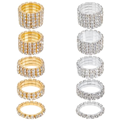UNICRAFTALE Bague Extensible en Strass 10 couleurs 2 styles Or Argent Cristaux Incrustés pour le Pouce L'Auriculaire Tendance Empilable Accessoires...