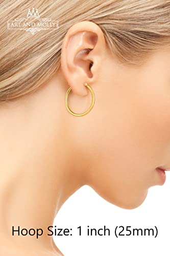 14k Gold Hoop Earrings, 1" Diameter2
