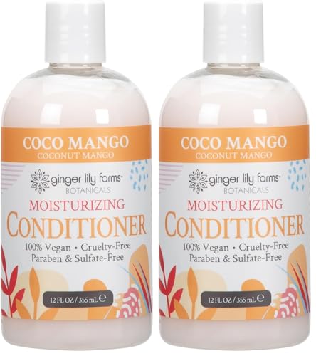 Image of Ginger Lily Farms Botanicals Moisturizing Conditioner for Dry Hair, Coco Mango, 100% Vegan & Cruelty-Free, Coconut Mango Scent, 12 Fl Oz (Pack of 2)