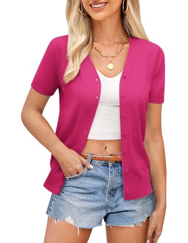 Pink Cardigan for Women Lightweight Summer Short Sleeve Cardigan for Dress(Hot Pink,XL)